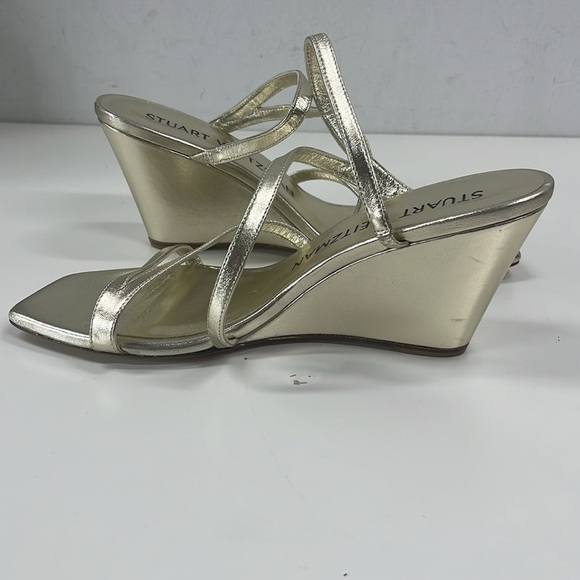 New Stuart Weitzman Strapeze 85 Wedge Sandal in Gold Size 8.5 - Picture 3 of 9